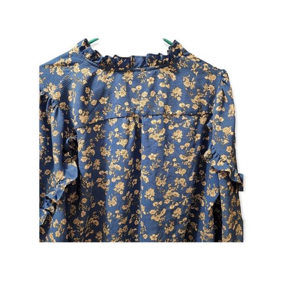 W5 Anthropologie Long Sleeve XL Ruffle Blue Floral Peasant Blouse - Picture 12 of 13